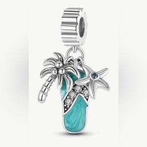 Silver & Blue Flip Flop, Star Fish & Palm Tree Dangle Charm